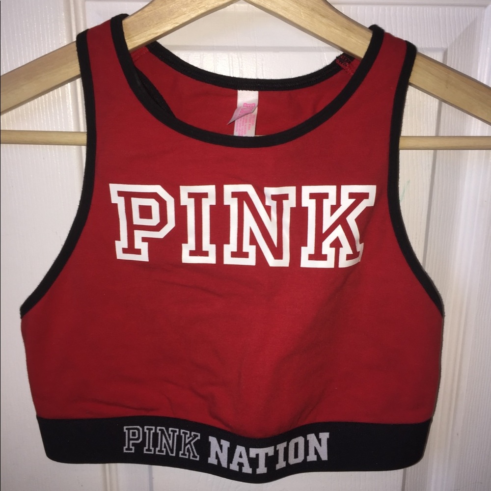 Red high-neck sports bra